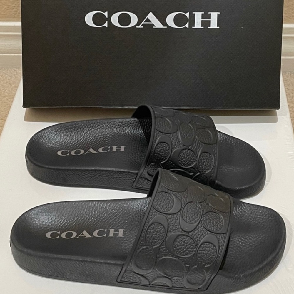 COACH Signature MONOGRAM Black Slides Men's Size 11 /Sandals